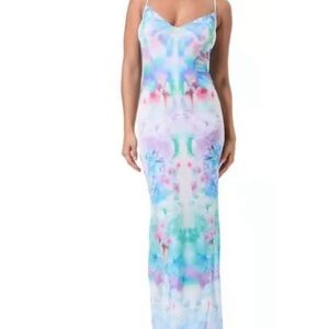 AFRM Womens Alyson Mesh Panel Maci Dress Sz Xs Blur Blossom Print NWT